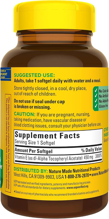 Nature Made Vitamin E 450 mg (1000 IU) dl-Alpha Softgels, 60 Count (Pack of 3)