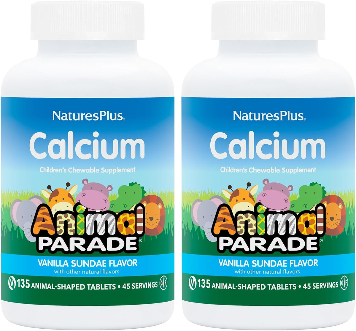 NaturesPlus Animal Parade Calcium, Vanilla Sundae Flavour - 135 Chewable Tablets (Pack of 2) - görsel 1