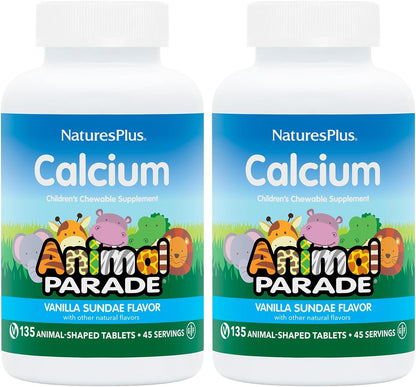 NaturesPlus Animal Parade Calcium, Vanilla Sundae Flavour - 135 Chewable Tablets (Pack of 2)