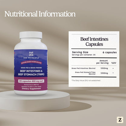 Zen Principle Grass Fed Beef Intestines and Stomach (Tripe) Food Supplement – 2 Pack, 420 Capsules