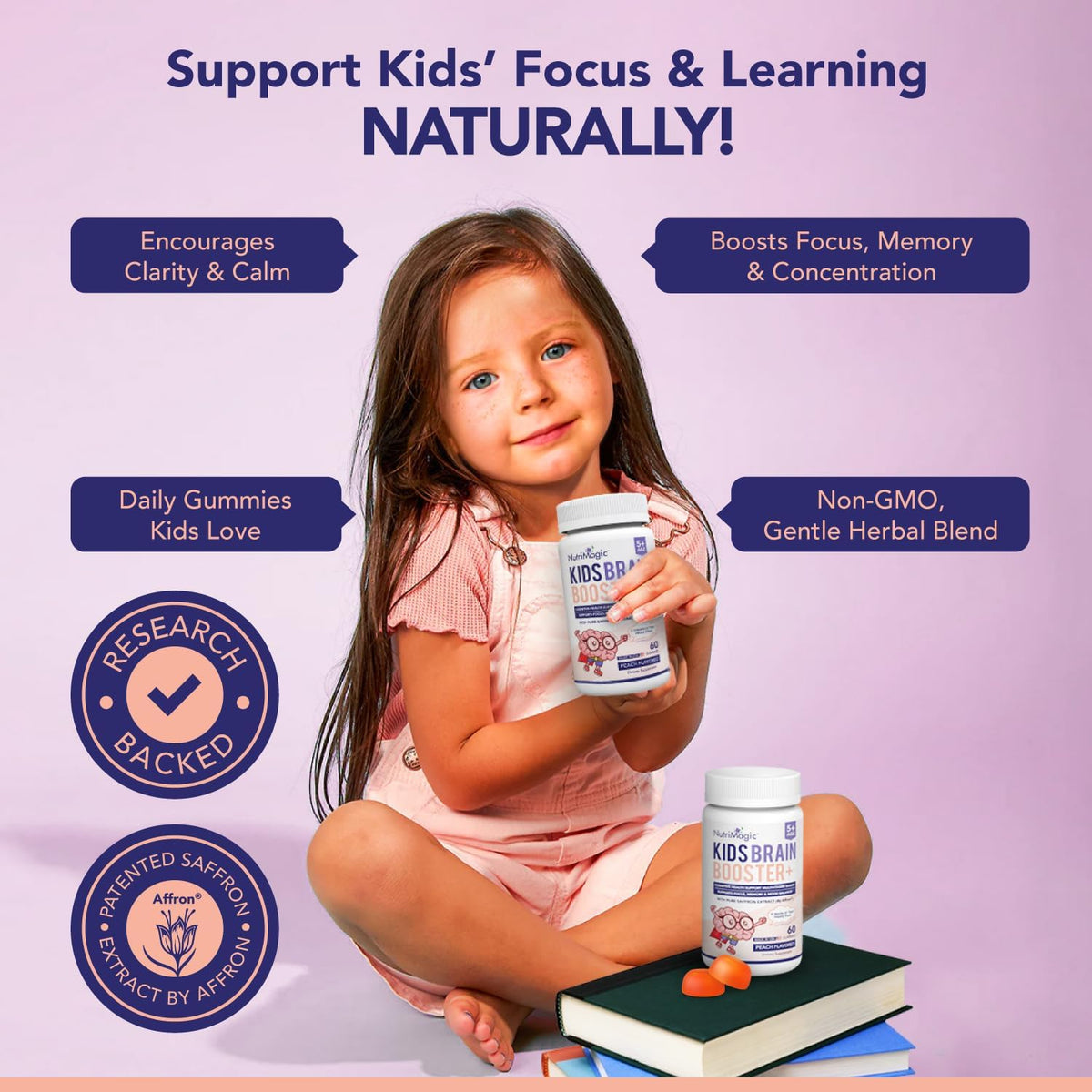 NutriMagic Children's Brain Booster+ 30mg Saffron-Based Multivitamin Gummies for Brain Health Support, Saffron Extract Gummies, Vitamin D3, B6, B12, Zinc, 120 Non-GMO Gummies (Pack of 2) - görsel 9