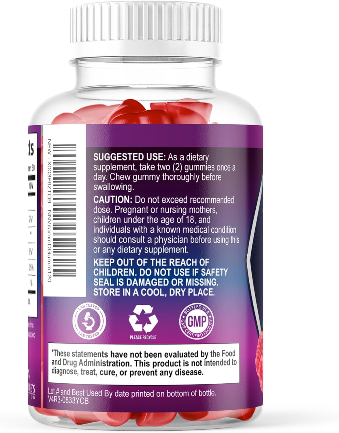 Nature's Nutrition Vitamin D3 Gummies - 5000 IU, 120 Count - Bone and Immune Support - görsel 8