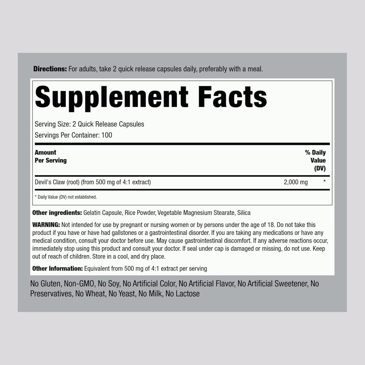 Piping Rock Devil's Claw | 200 Capsules | Herbal Supplement - görsel 2