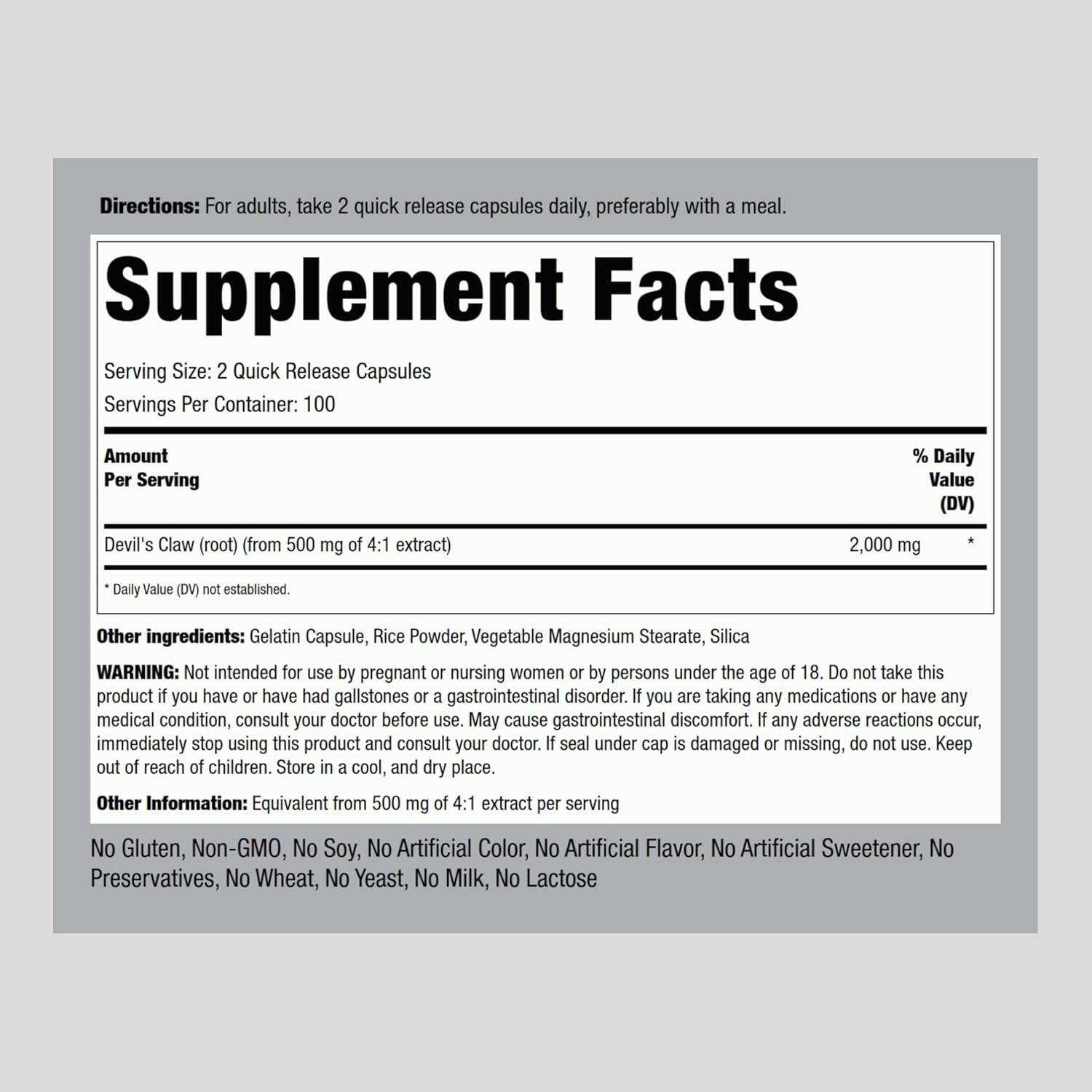 Piping Rock Devil's Claw | 200 Capsules | Herbal Supplement - görsel 2