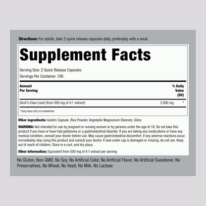 Piping Rock Devil's Claw | 200 Capsules | Herbal Supplement