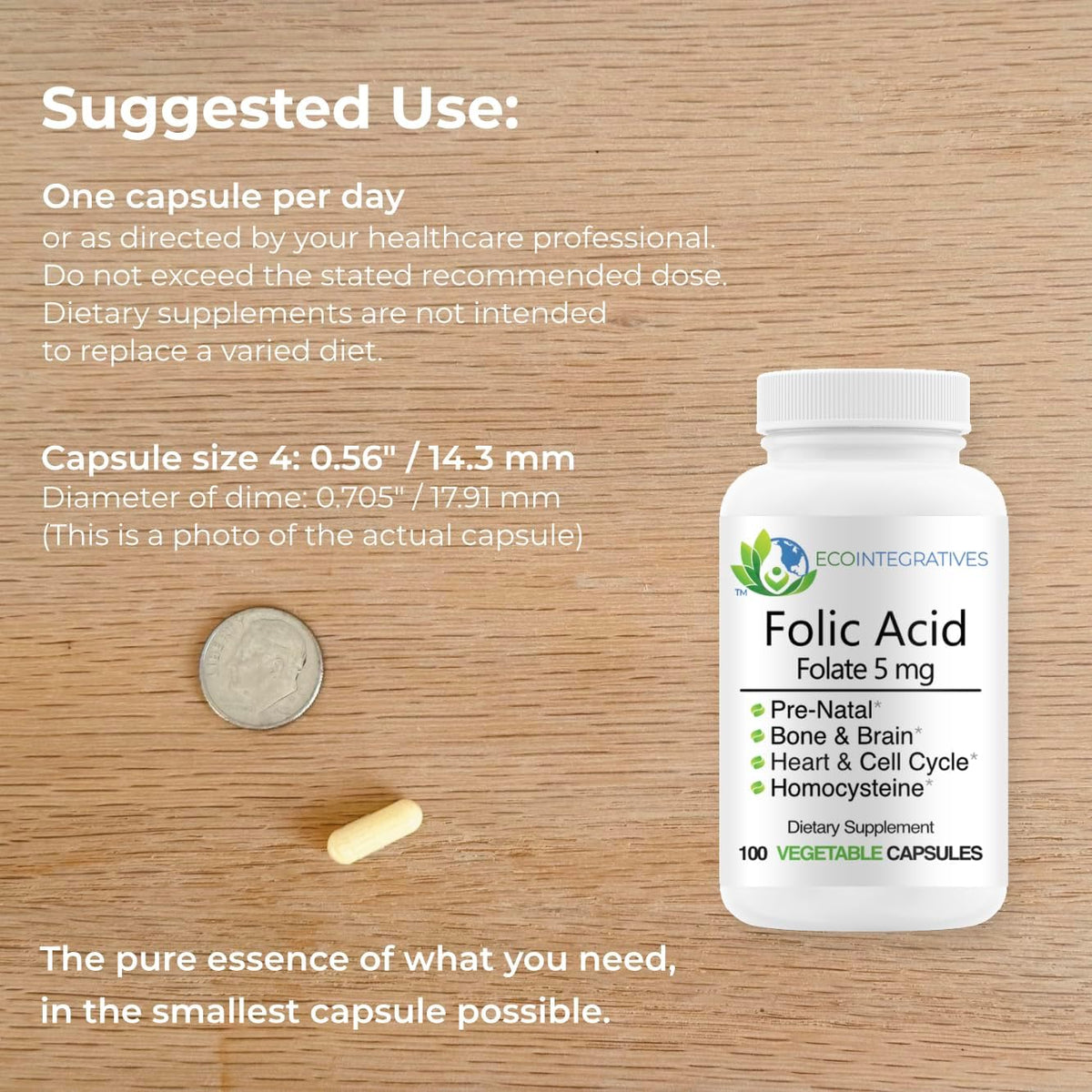 EcoIntegratives Folic Acid Folate 5mg (B9) – 100 Vegan Capsules - görsel 3