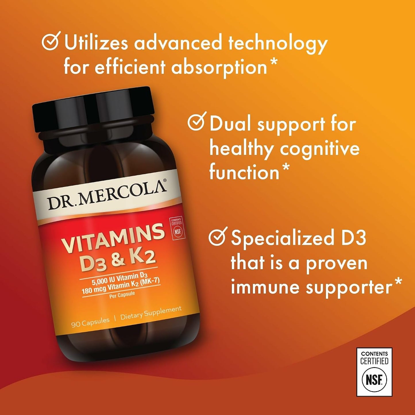 Dr. Mercola Vitamin D3 and K2 - 90 Capsules - görsel 5