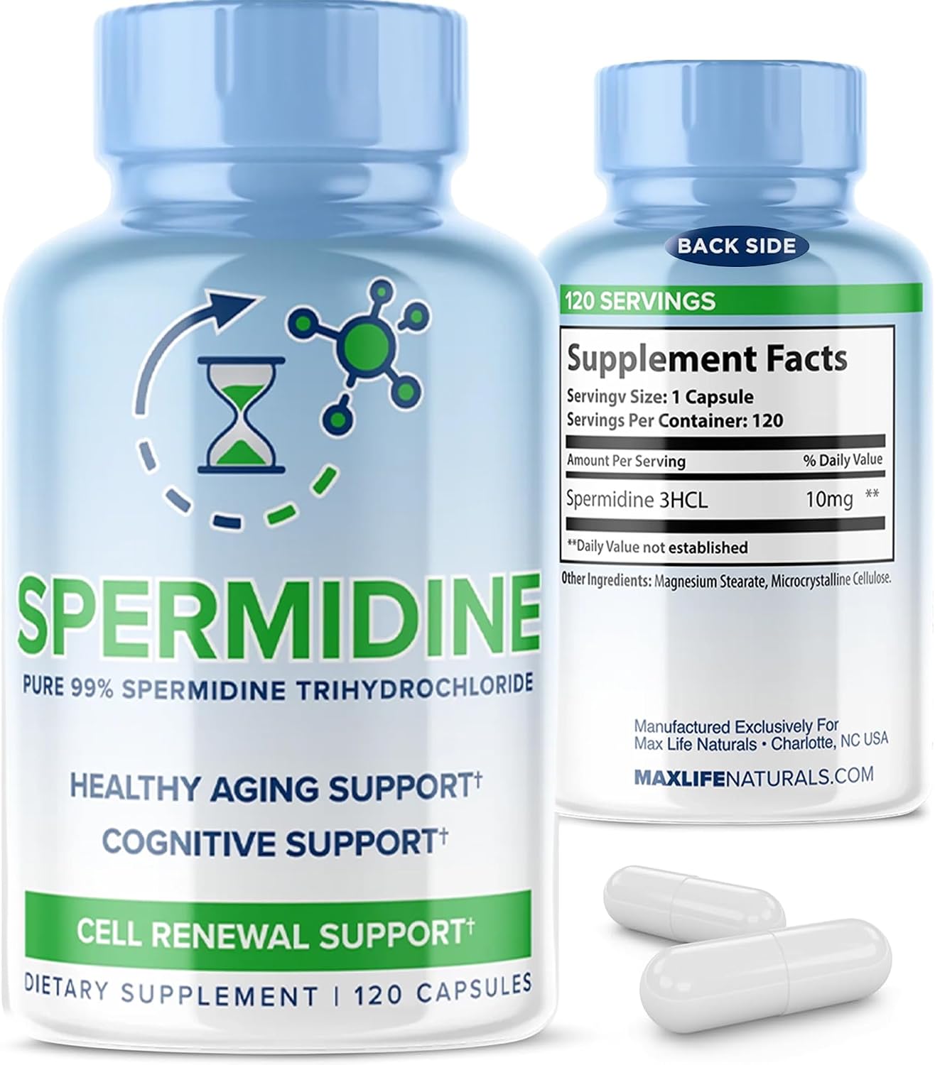 Pure Spermidine Supplement with Trihydrochloride 3HCL 10 mg - 120 Capsules - görsel 1