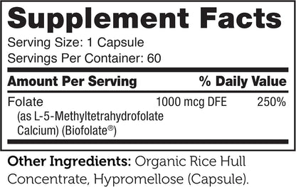 Zahler Methylfolate - 1000 mcg DFE L-Methylfolate - Methylated Folate Supplement for Women - 60 Capsules