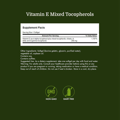 Swanson E-400 Mixed Tocopherols - Antioxidant Food Supplement to Support Heart Health* - Contains D-Alpha Tocopherol - Non-GMO - 250 Softgels
