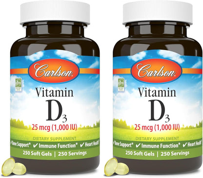 Carlson Vitamin D3 1000 IU (25 mcg) Softgels - 100 Count