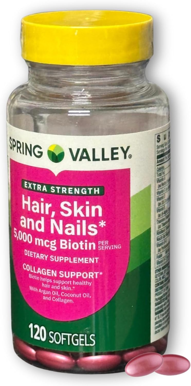 Biotin Soft gel capsules Extra Strength 5,000 mcg - for Hair, Skin & Nails, 120 Soft gel capsules - görsel 7