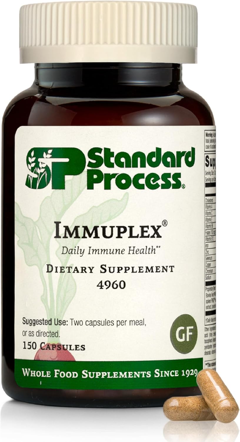Standard Process Inc. Immuplex - Daily Immune Support Supplement with Folate, Iron, Vitamin C and Vitamin A - Mineral Supplement with Antioxidant Ingredients - 150 Capsules - görsel 1