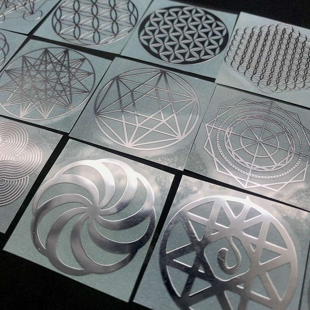 15 Pack Flower of Life Orgonite Metal Stickers – Sacred Geometry Decals for Energy Towers, Pyramids and Crafts (Silver) - görsel 3
