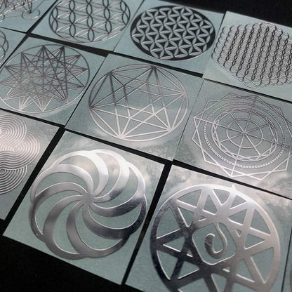 15 Pack Flower of Life Orgonite Metal Stickers – Sacred Geometry Decals for Energy Towers, Pyramids and Crafts (Silver)