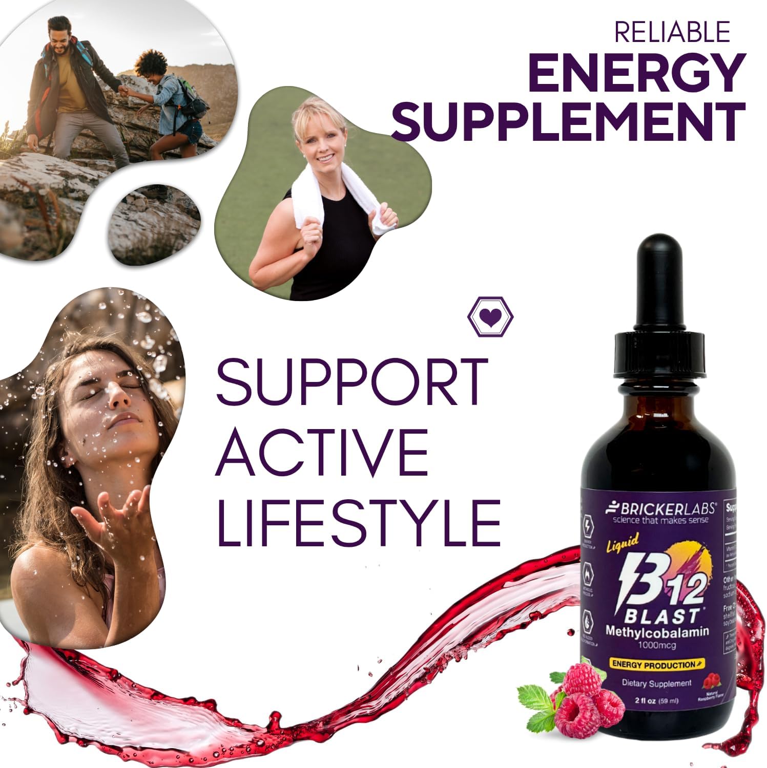 Bricker Labs B12 Blast Methylcobalamin 1000mcg Sublingual Liquid - Vegan B12 Energy Supplement, 2 fl oz - görsel 8