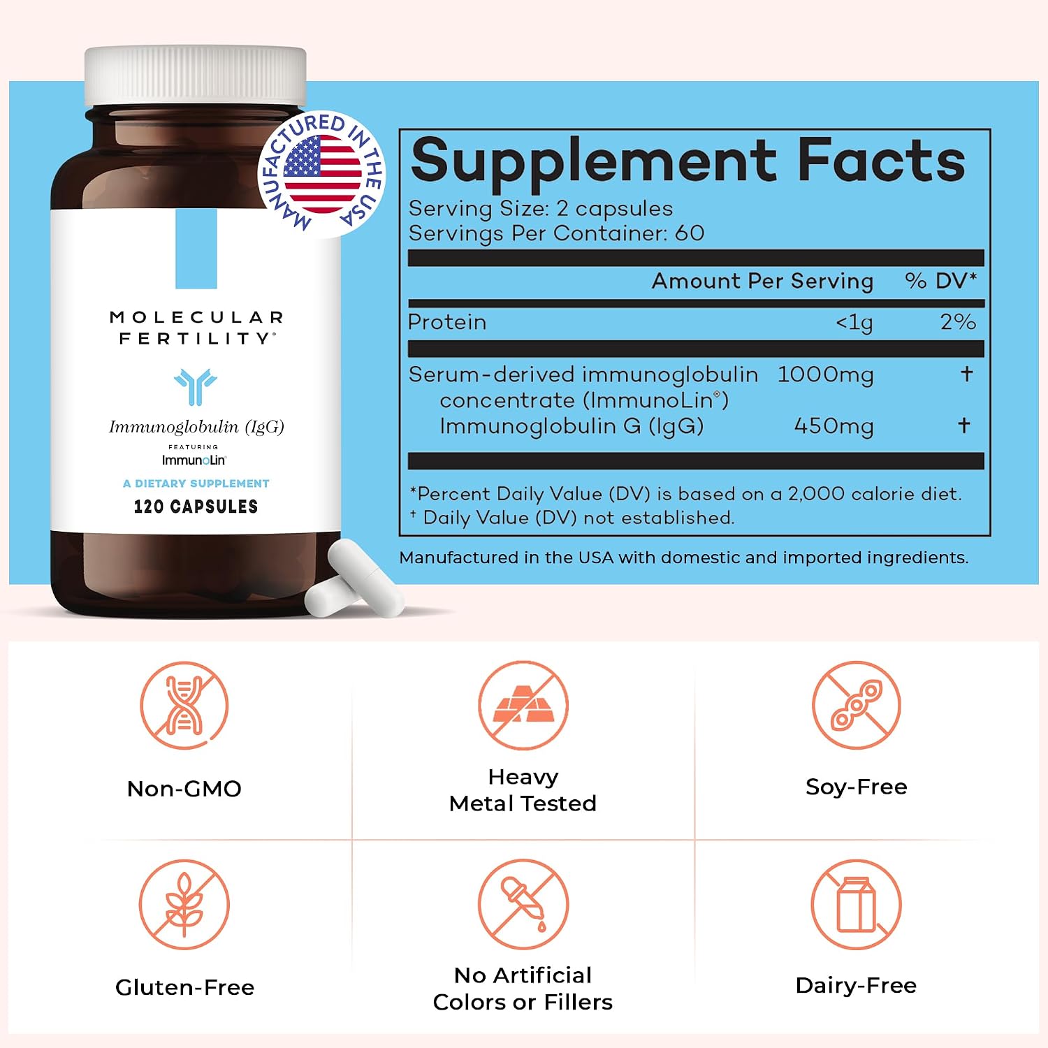 Immunoglobulin IgG Supplement for Men & Women – Dairy-Free, Bovine Colostrum Alternative – IGA, IgM, ImmunoLin for Immune Support, Gut Health, Reproductive Wellness – 60 Servings - görsel 10