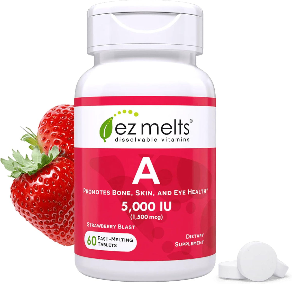 EZ Melts Vitamin A - Strawberry Blast - 60 Dissolvable Tablets - görsel 1