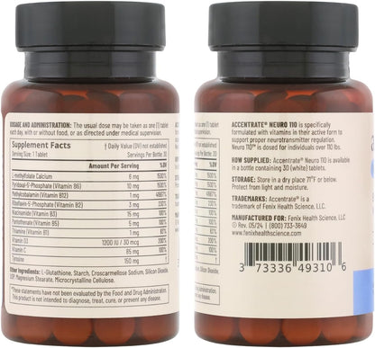 Accentrate Neuro 110 Complete Vitamin B Complex - Methylated Multivitamin with L-Methylfolate, Methylcobalamin and P5P - 30 Tablets