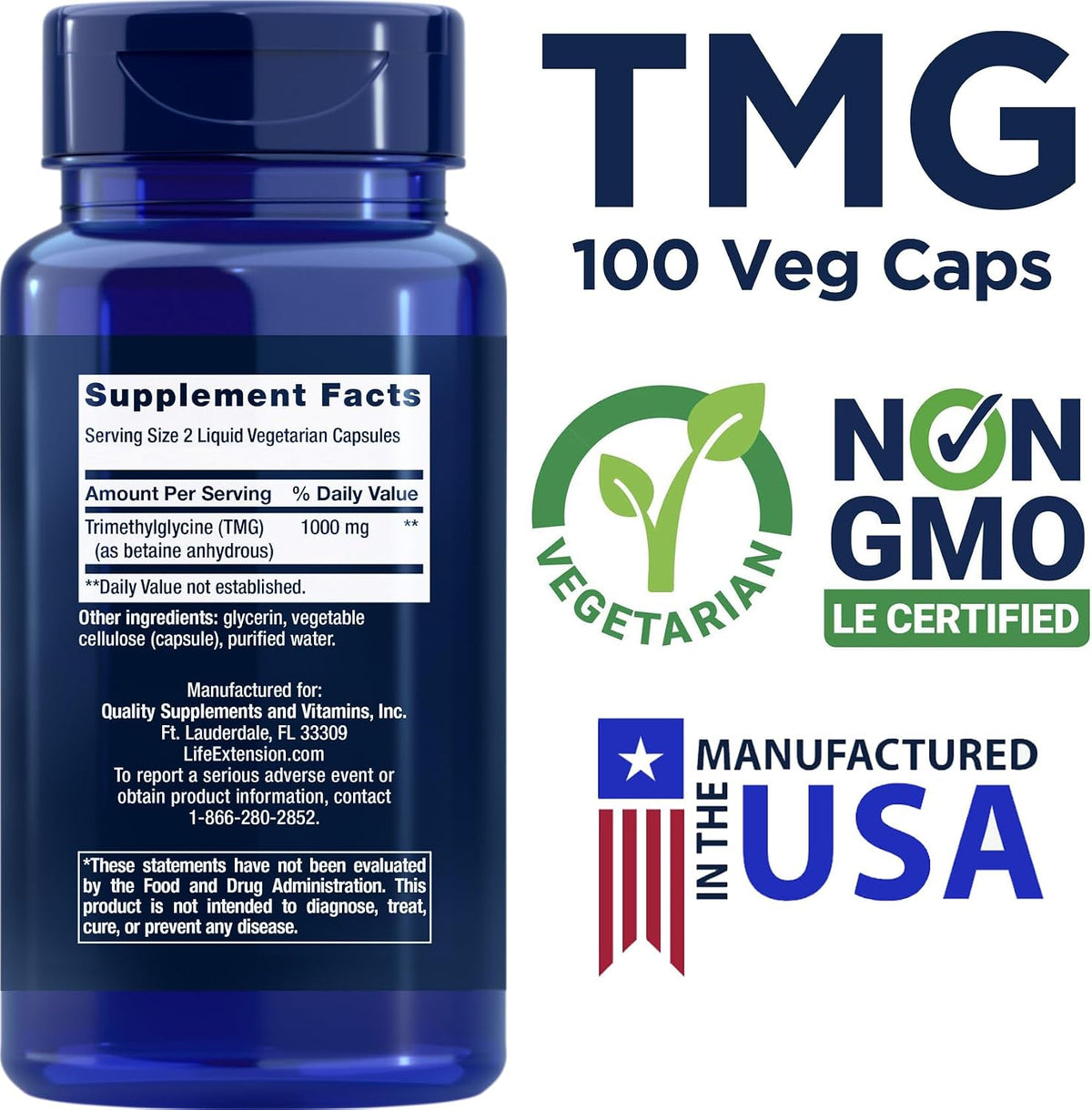 Life Extension TMG 500mg – 100 Liquid Veg Caps (Pack of 2) - görsel 2