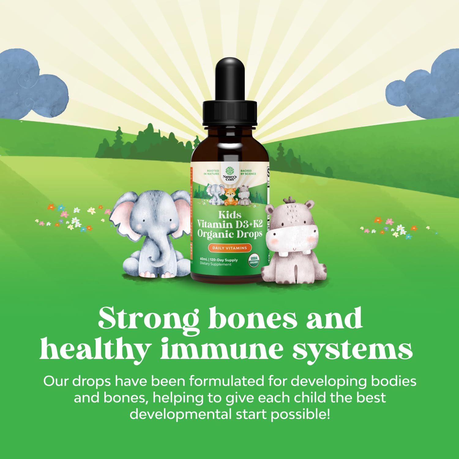Natures Craft Kids Vitamin D3 K2 Drops - Organic Vitamin D for Kids for Strong Bones & Joints - Infants, Babies and Toddlers Immune Support Drops Liquid Supplement - 60 ml (Pack of 1) - görsel 3