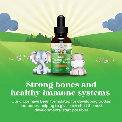 Natures Craft Kids Vitamin D3 K2 Drops - Organic Vitamin D for Kids for Strong Bones & Joints - Infants, Babies and Toddlers Immune Support Drops Liquid Supplement - 60 ml (Pack of 1)