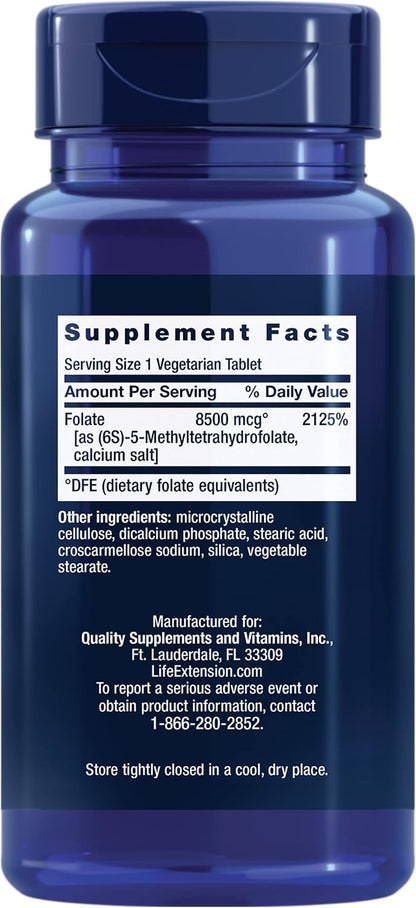 Life Extension High Potency Optimised Folate – L-Methylfolate – 8500 mcg DFE – 30 Tablets
