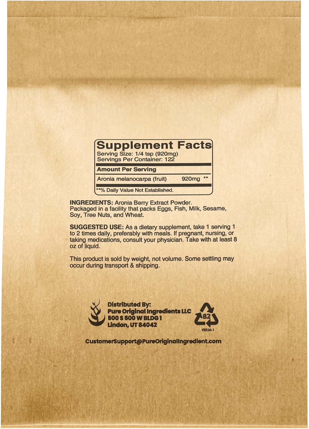 PURE ORIGINAL INGREDIENTS Aronia Berry Powder (113g) – Pure Fruit Supplement, No Additives - görsel 2