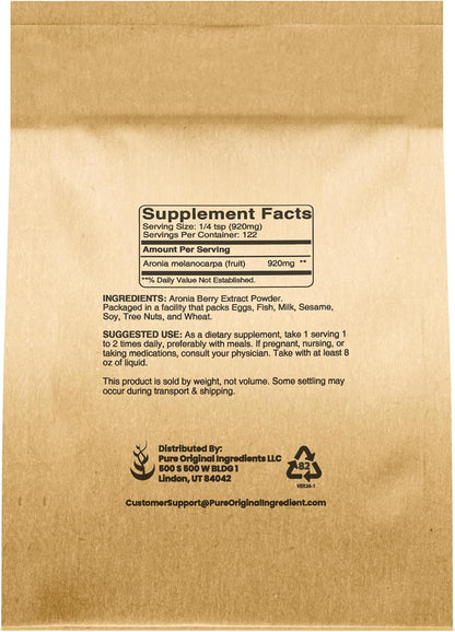 PURE ORIGINAL INGREDIENTS Aronia Berry Powder (113g) – Pure Fruit Supplement, No Additives