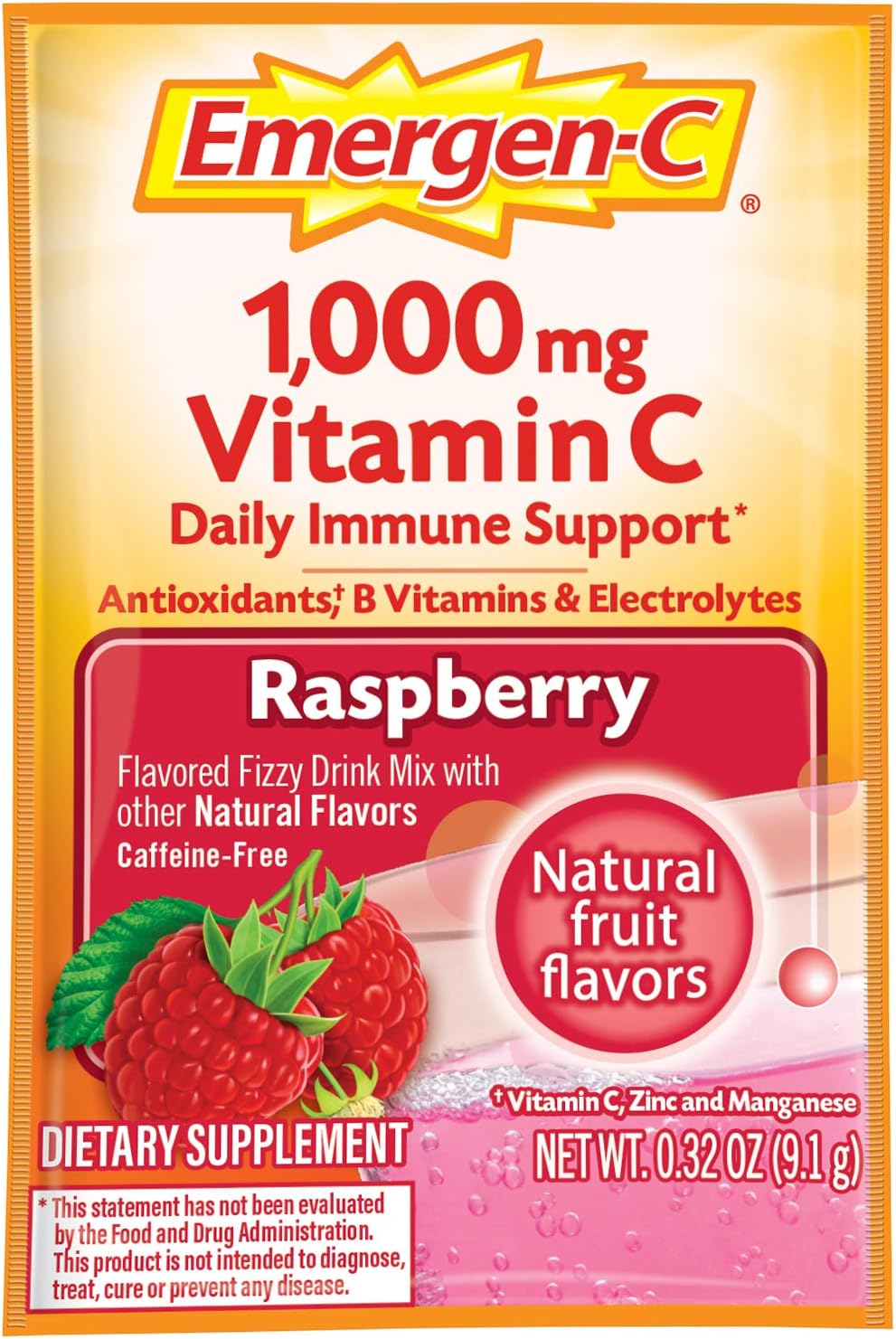 Emergen-C Original Formula Vitamin C Powder, Raspberry, 30 Sachets - görsel 4