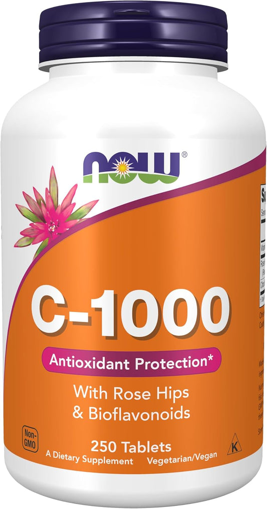 NOW Supplements Vitamin C-1000 with Rose Hips and Bioflavonoids, 250 Tablets