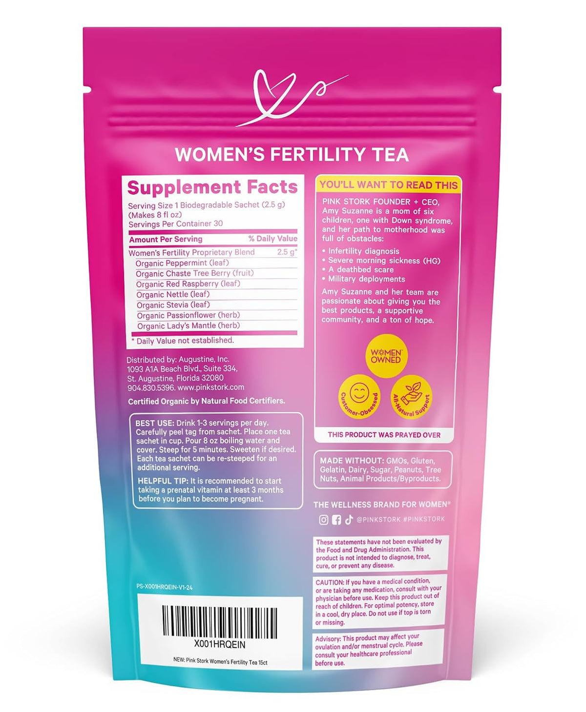 Pink Stork Organic Fertility Tea for Women, Sweet Mint, 15 Sachets | USDA Organic Herbs, Chaste Tree Berry (Vitex), Red Raspberry Leaf, Traditionally Used for Hormonal Balance, Caffeine Free, 30 Servings - görsel 8