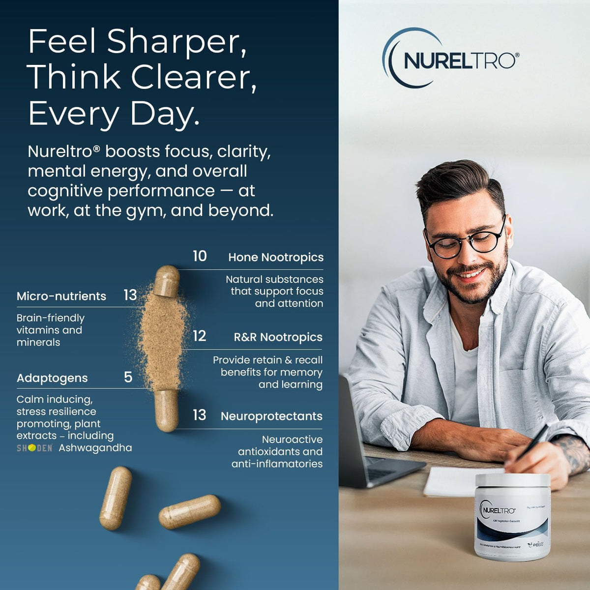 Nureltro All-in-One Nootropic Brain Supplement for Memory, Focus and Mood – 120 Capsules - görsel 5