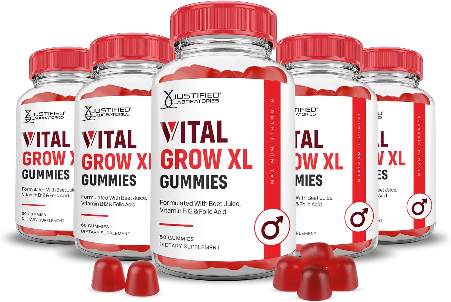 Justified Laboratories Vital Grow XL Gummies - Apple Cider Vinegar with Vitamin B12 and Folate, 150 Servings - görsel 1