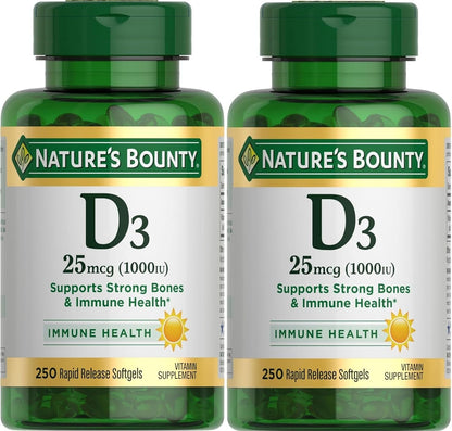 Nature's Bounty Vitamin D3 1000 IU, Rapid Release Soft Capsules, 250 Count (Pack of 2)