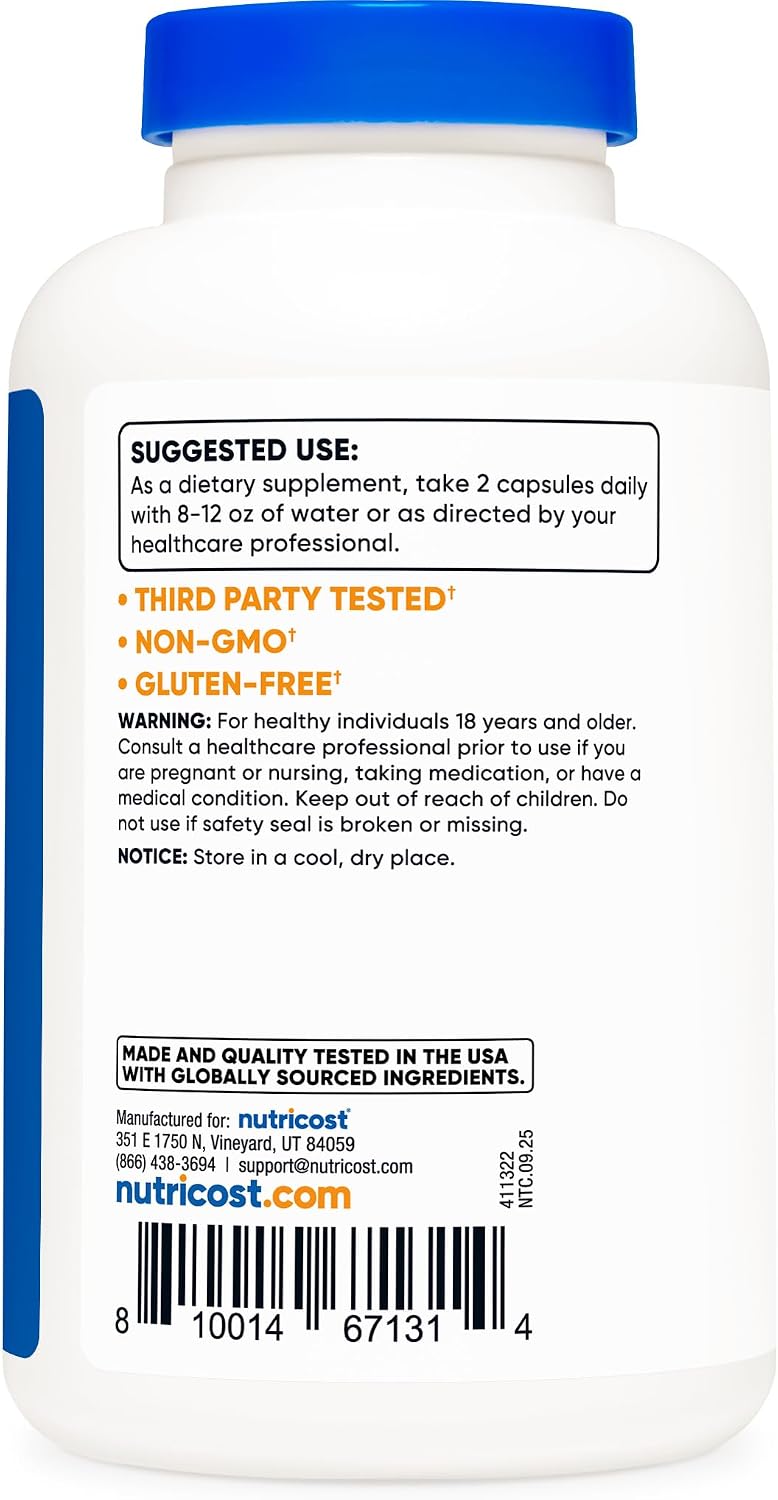 Nutricost L-Proline 1000mg, 180 Capsules (90 Servings) - 500mg Per Cap, Non-GMO, Gluten-free - görsel 4