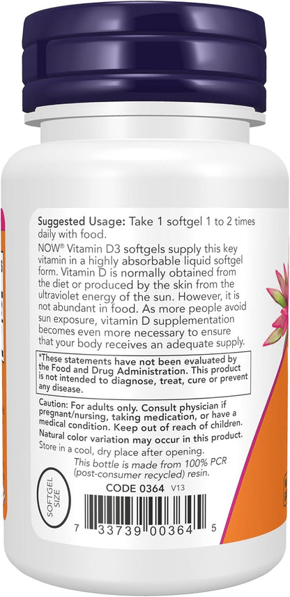 NOW Foods Vitamin D3 400 IU, 180 Soft Capsules