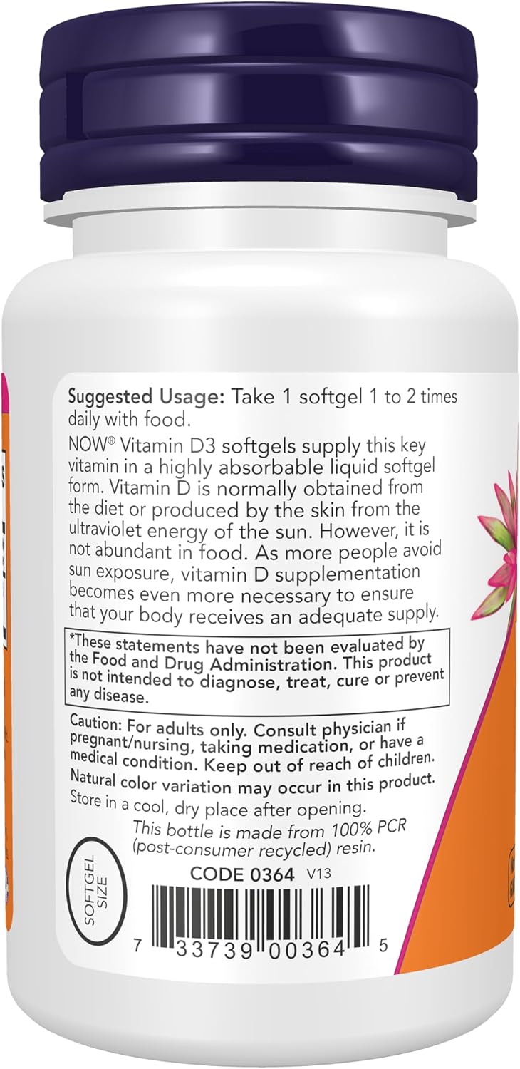 NOW Vitamin D3 400 IU Softgels (Pack of 3) - görsel 3