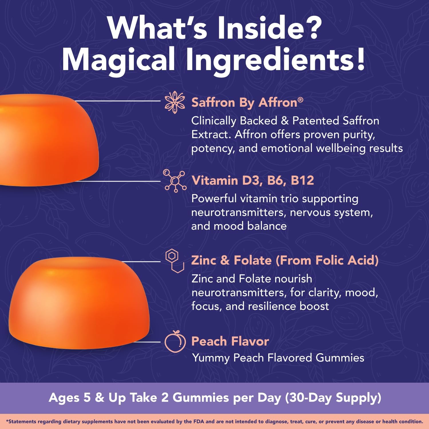 NutriMagic Children's Brain Booster+ 30mg Saffron-Based Multivitamin Gummies for Brain Health Support, Saffron Extract Gummies, Vitamin D3, B6, B12, Zinc, 120 Non-GMO Gummies (Pack of 2) - görsel 3