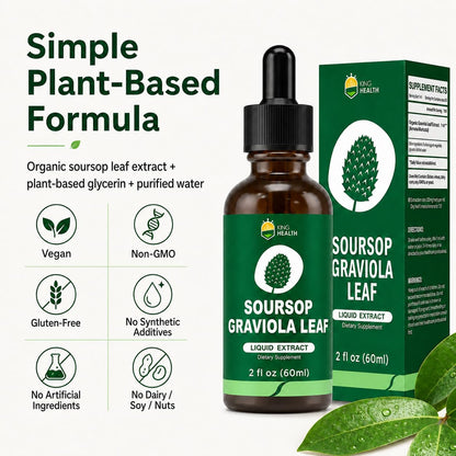 Organic Soursop Graviola Leaf Extract Liquid Drops - Immune Support - 60 ml