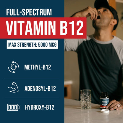 BioActive Vitamin B12 - 5000 µg with Methylfolate - 3 BioActive Forms - Vegan, Non-GM (60 Servings)