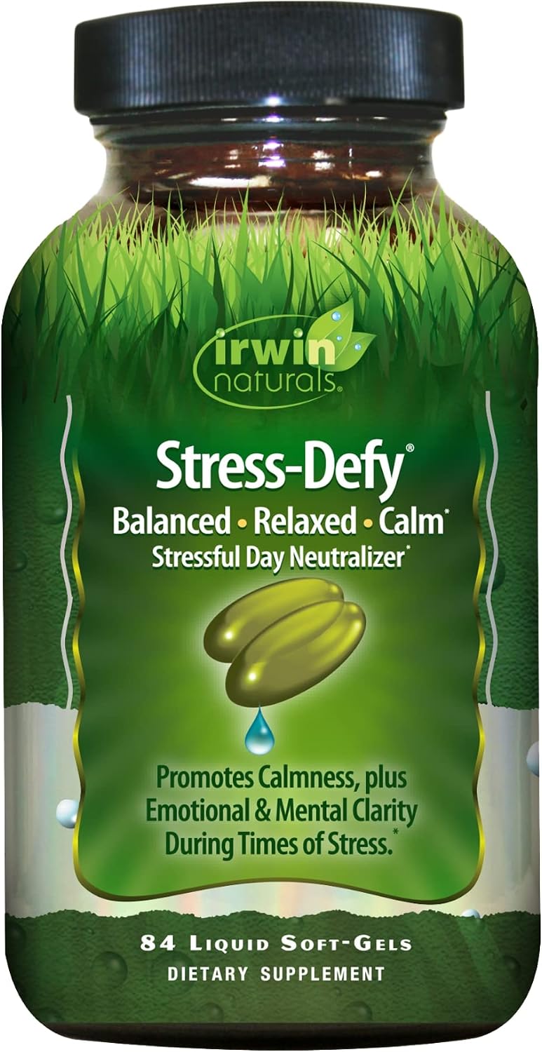 Irwin Naturals Stress-Defy Mood Support – 84 Liquid Soft-Gels – Calm, Balance & Emotional Wellbeing - görsel 1