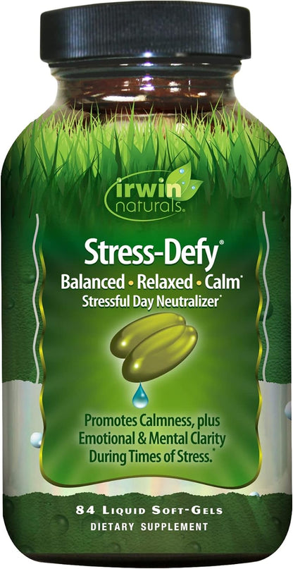 Irwin Naturals Stress-Defy Mood Support – 84 Liquid Soft-Gels – Calm, Balance & Emotional Wellbeing