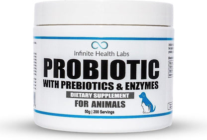 Infinite Health Labs Probiotics for Dogs and Cats - Veterinary Formulated Prebiotic & Enzyme Powder, 400g (1600 Servings)
