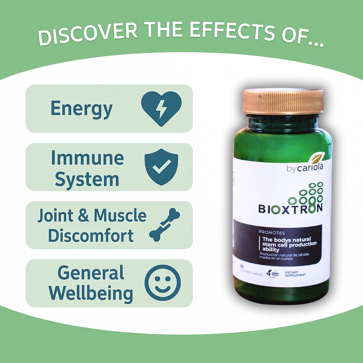 Bioxtron Natural Stem Cell Supplement Chewable Tablets - Spirulina, Chlorella, AFA - Supports Energy, Joint, Muscle, Immune Health - 60 Tablets - görsel 3