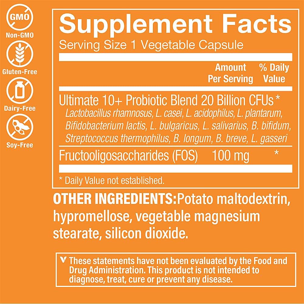 The Vitamin Shoppe Ultimate 10+ Probiotics 20 Billion CFU - 10 Probiotic Strains for Digestive Health, Immune & Gut Support (60 Vegetable Capsules) - görsel 2