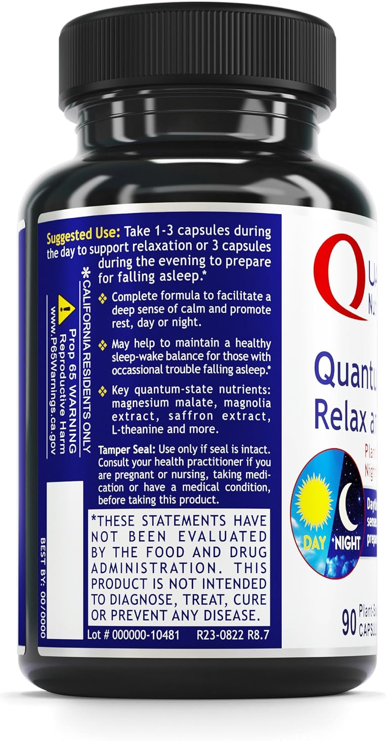 Quantum Nutrition Labs Quantum Relax and Slumber - Sleep Supplement with Magnesium Malate & L-Theanine, Natural Calm Complex with Lemon Balm & Valerian Root - 90 Capsules - görsel 3