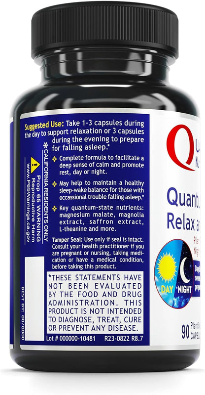Quantum Nutrition Labs Quantum Relax and Slumber - Sleep Supplement with Magnesium Malate & L-Theanine, Natural Calm Complex with Lemon Balm & Valerian Root - 90 Capsules