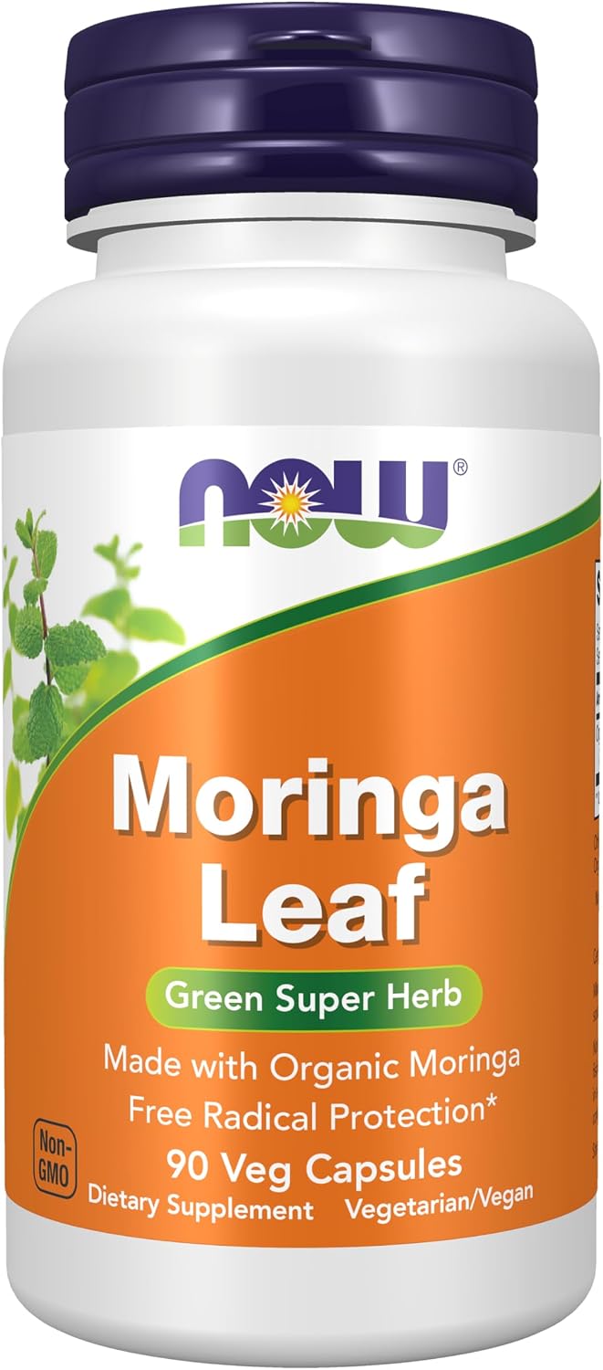 NOW Supplements Moringa Leaf: Green Super Herb, Organic Moringa, Free Radical Protection*, 90 Veg Capsules - görsel 1