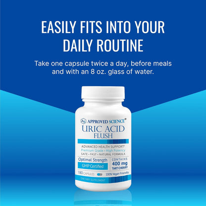 Approved Science Uric Acid Flush Supplement - Tart Cherry, Turmeric, Milk Thistle - Joint Support and Active Mobility - Made in USA - Vegan - 180 Capsules per Bottle - 6 Month Supply - 2 Bottles